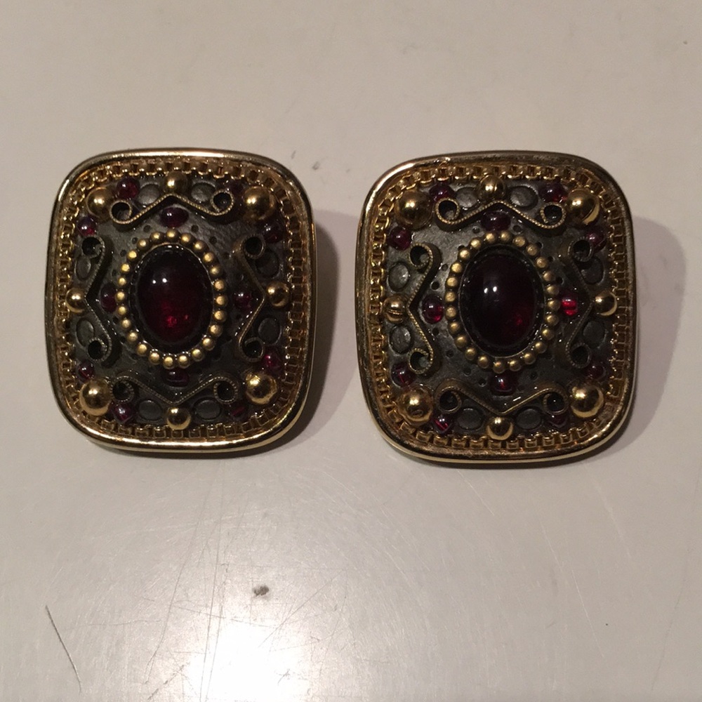 Michal Golan gold tone garnet color stone earring